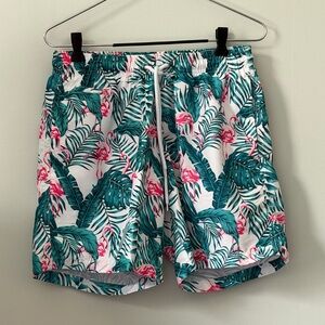 Free Planet Men's Tropical Swim Shorts - White, Teal & Pink